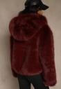 Bordowa Kurtka Futro z Nieodpinanym Kapturem Zetera