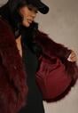 Bordowa Kurtka Futro z Nieodpinanym Kapturem Zetera