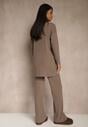 Ciemnobeżowy Komplet Prążkowany z Bawełną Sweter Oversize i Szerokie Spodnie Wedorena