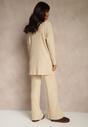 Beżowy Komplet Prążkowany z Bawełną Sweter Oversize i Szerokie Spodnie Wedorena