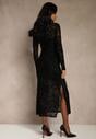 Czarna Sukienka z Domieszką Wiskozy Ozdobiona Welurowym Nadrukiem Vetionne