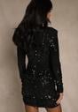 Czarna Cekinowa Sukienka Longsleeve o Dopasowanym Kroju z Dekoltem V Loweda