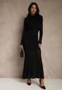 Czarna Cyrkoniowa Sukienka Longsleeve o Taliowanym Kroju z Bufiastą Górą Iwedesa