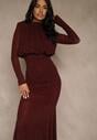 Bordowa Cyrkoniowa Sukienka o Taliowanym Kroju z Bufiastą Górą i Gumką w Pasie Iwedesa