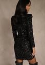 Czarna Dopasowana Sukienka z Dekoltem w Serek Zdobiona Cekinami Liweda
