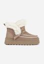 Ciemnobeżowe Śniegowce na Platformie z Futerkiem i Haftowanym Wzorem Celatusa