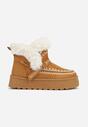 Jasnobrązowe Śniegowce na Platformie z Futerkiem i Haftowanym Wzorem Celatusa