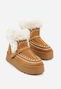 Jasnobrązowe Śniegowce na Platformie z Futerkiem i Haftowanym Wzorem Celatusa