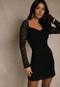 Czarna Dopasowana Sukienka z Koronki z Kwadratowym Dekoltem Uwedia