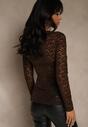 Brązowa Bluzka Longsleeve z Koronki z Asymetrycznym Dekoltem Liwedisa