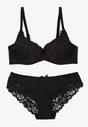 Czarny Koronkowy Komplet Majtki Figi i Biustonosz Eziselle