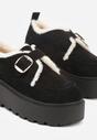 Czarne Śniegowce na Platformie z Paskiem ze Sprzączką i Futrem Unweda