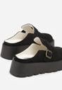 Czarne Śniegowce na Grubej Podeszwie z Niską Cholewką i Ozdobną Klamerką Vetibela