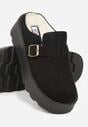 Czarne Śniegowce na Grubej Podeszwie z Niską Cholewką i Ozdobną Klamerką Vetibela
