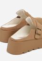 Beżowe Śniegowce na Grubej Podeszwie z Niską Cholewką i Ozdobną Klamerką Vetibela