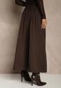 Brązowa Rozkloszowana Spódnica z Wiskozy z Dodatkowym Paskiem z Klamrą Lowedina