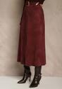 Bordowa Spódnica z Wiskozy z Bawełną z Imitacji Zamszu z Paskiem Oliweda