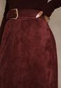 Bordowa Spódnica z Wiskozy z Bawełną z Imitacji Zamszu z Paskiem Oliweda