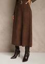 Brązowa Spódnica z Wiskozy z Bawełną z Imitacji Zamszu z Paskiem Oliweda