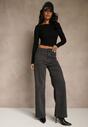Ciemnoszare Jeansy High Waist z Szerokimi Nogawkami Vetimira