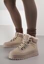 Ciemnobeżowe Sneakersy w Stylu Traperów na Platformie Ewedora