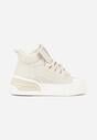 Beżowe Sneakersy z Ociepleniem na Platformie z Tłoczeniem Newedela