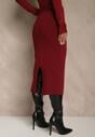 Bordowa Spódnica o Ołówkowym Kroju z Wiskozą z Paskiem i Rozcięciem Saweda