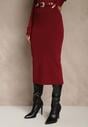 Bordowa Spódnica o Ołówkowym Kroju z Wiskozą z Paskiem i Rozcięciem Saweda