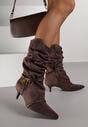 Brązowe Botki na Kaczuszce Slouchy Ozdobione Metaliczną Aplikacją i Sznurkiem Avodvire