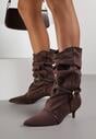 Brązowe Botki na Kaczuszce Slouchy Ozdobione Metaliczną Aplikacją i Sznurkiem Avodvire
