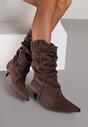 Brązowe Botki na Kaczuszce Slouchy Ozdobione Metaliczną Aplikacją i Sznurkiem Avodvire