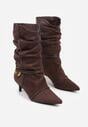Brązowe Botki na Kaczuszce Slouchy Ozdobione Metaliczną Aplikacją i Sznurkiem Avodvire