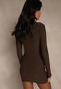 Brązowa Sukienka Bodycon z Metalicznymi Ozdobami Vetirale