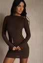 Brązowa Sukienka Bodycon z Metalicznymi Ozdobami Vetirale