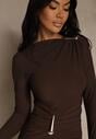 Brązowa Sukienka Bodycon z Metalicznymi Ozdobami Vetirale