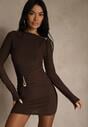 Brązowa Sukienka Bodycon z Metalicznymi Ozdobami Vetirale