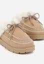Ciemnobeżowe Śniegowce z Niską Cholewką Futerkiem i Ozdobnymi Przeszyciami Isaweda