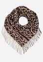Brązowy Wiskozowy Szalik w Panterkę Wykończony Frędzlami Alefera