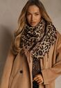 Ciemnobrązowy Wiskozowy Szalik w Panterkę Wykończony Frędzlami Alefera