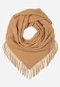 Brązowy Bawełniano-Wiskozowy Szalik w Kształcie Trójkąta z Frędzlami Vetisara