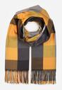 Żółty Wiskozowy Szalik z Frędzlami Zdobiony Wzorem w Kratę Etefera