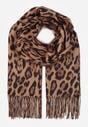Brązowy Wiskozowy Szalik w Panterkę z Frędzlami Feriella