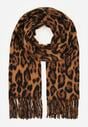 Brązowy Panterkowy Szalik z Wiskozy Zdobiony Frędzlami Ferialda