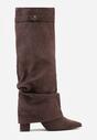 Brązowe Marszczone Kozaki na Słupkowym Obcasie z Wywiniętą Cholewką Runella