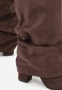 Brązowe Marszczone Kozaki na Słupkowym Obcasie z Wywiniętą Cholewką Runella