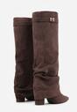 Brązowe Marszczone Kozaki na Słupkowym Obcasie z Wywiniętą Cholewką Runella