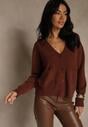 Brązowy Kardigan na Guziki z Domieszką Kaszmiru Vetiella