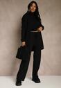 Czarny Komplet z Dzianiny z Wiskozą Spodnie Bluzka ze Stójką i Kardigan Vetisene