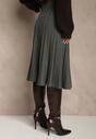 Ciemnoszara Dzianinowa Spódnica Plisowana o Rozkloszowanym Kroju Tuswia
