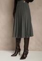 Ciemnoszara Dzianinowa Spódnica Plisowana o Rozkloszowanym Kroju Tuswia